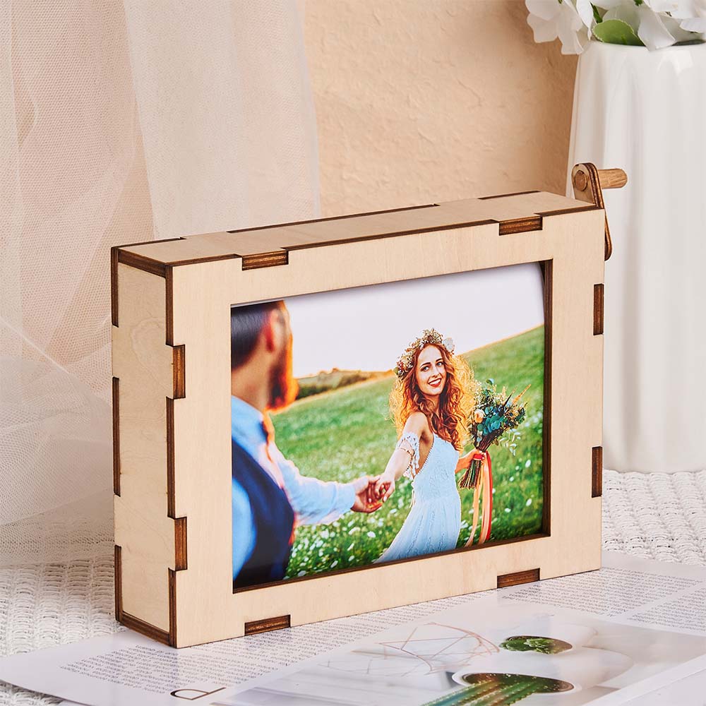 Personalized Rolling Photo Frame Custom Pictures Wooden Decor Valentine's Day Gift Wedding Gift