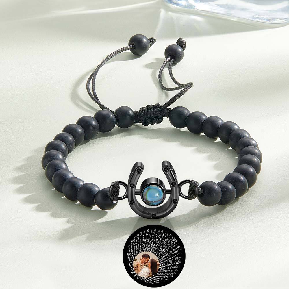 Personalized Horseshoe Charm Photo Projection Beads Bracelet Gift for Horse Lovers