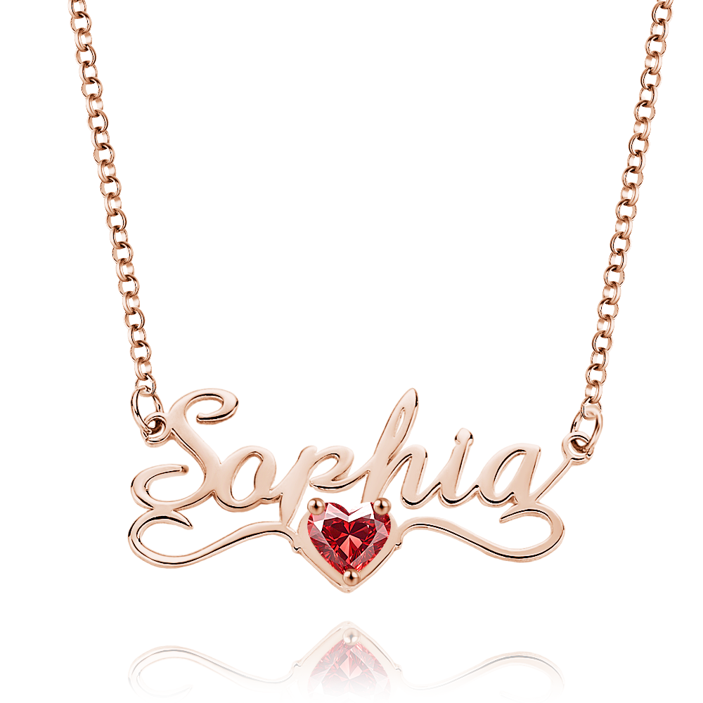 Personalized Name Necklace with Heart Birthstone Birthday Anniversary Gift for Her Wedding Gift