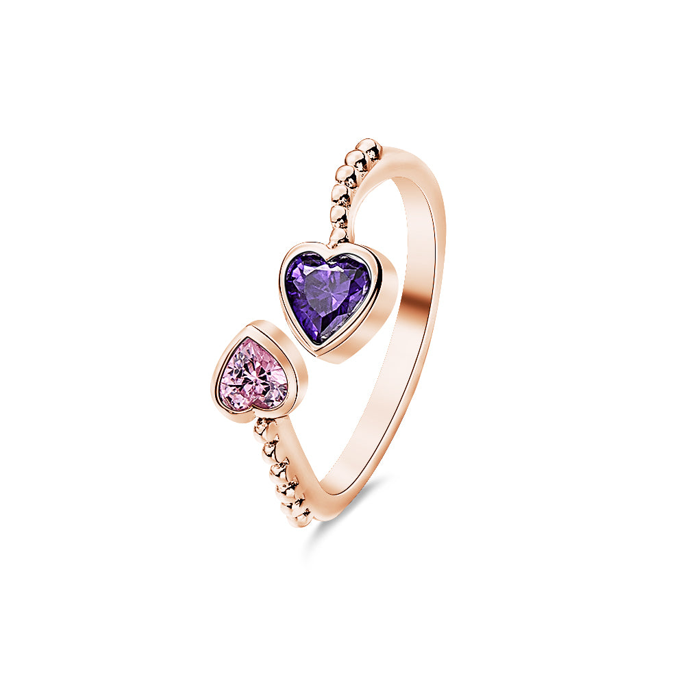 Personalized Heart-Shaped Birthstone Adjustable Ring