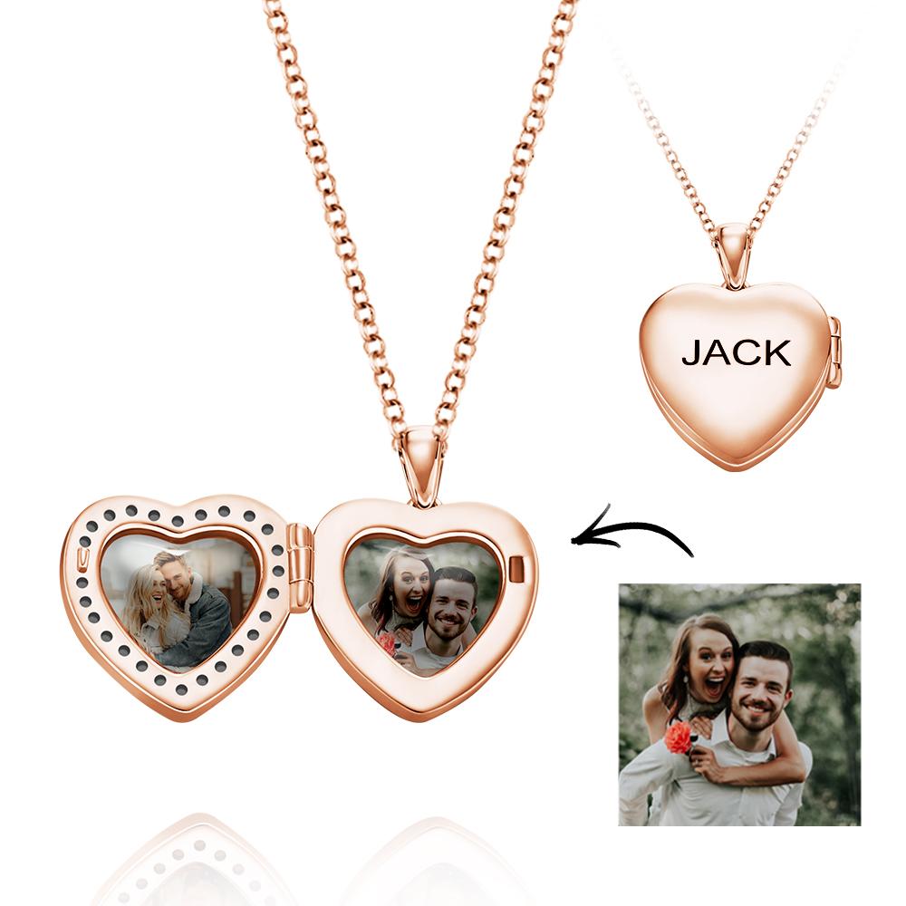 Custom Heart Shaped Photo Locket Necklace with Engraving