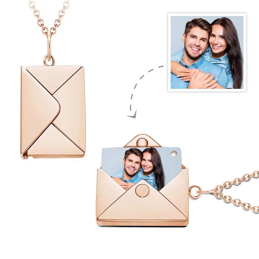 Personalized Envelope Locket Necklace Custom Engraved Photo Necklace