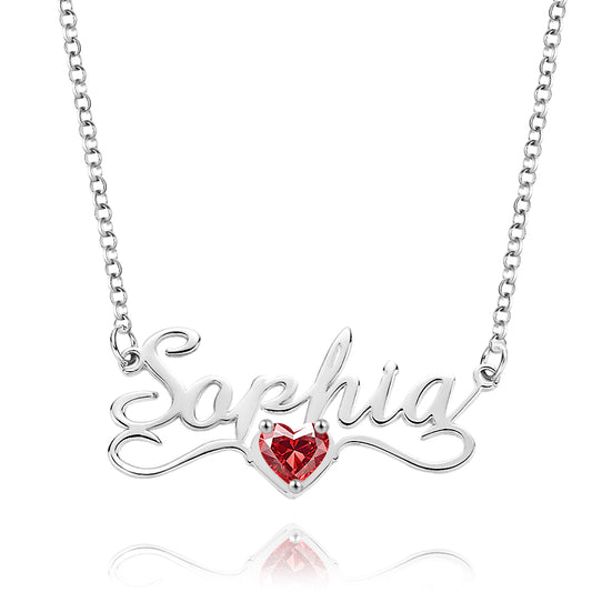 Personalized Name Necklace with Heart Birthstone Birthday Anniversary Gift for Her Wedding Gift