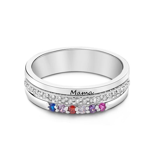 Personalized Birthstones Ring with Engraved Text Family Ring Jewelry Birthday Gift for Mom Grandma