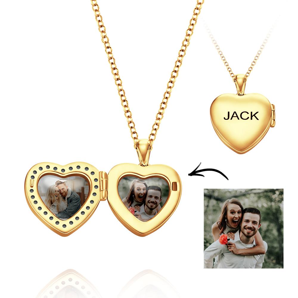 Custom Heart Shaped Photo Locket Necklace with Engraving