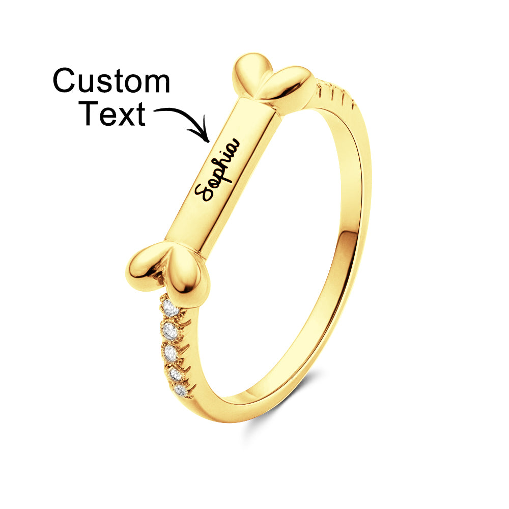 Custom Bone-Shaped Ring with Name Engraving - Adorable Birthday Gift for Dog and Pet Lovers