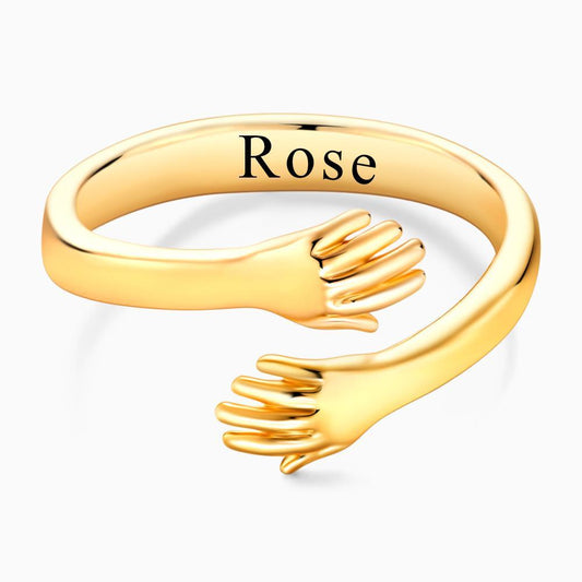 Custom Name Hug Rings Engraved Hugging Hands Open Ring