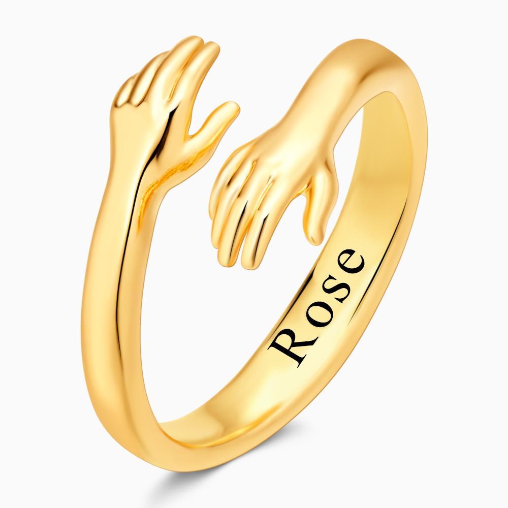 Custom Name Hug Rings Engraved Hugging Hands Open Ring