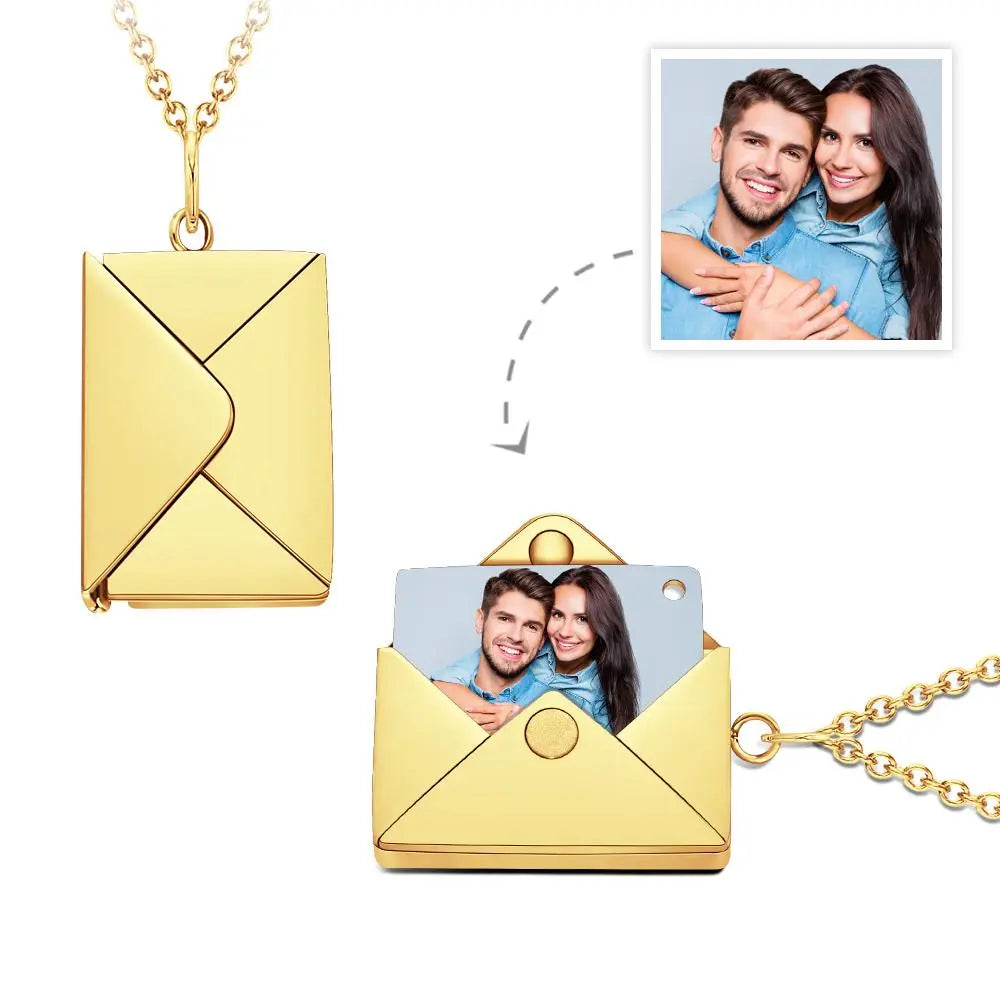 Personalized Envelope Locket Necklace Custom Engraved Photo Necklace