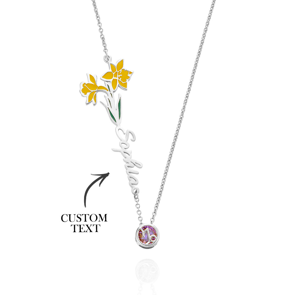 Personalized Birth Flower & Star Sign Name Necklace - Ideal Wedding Gift Birthday Gift