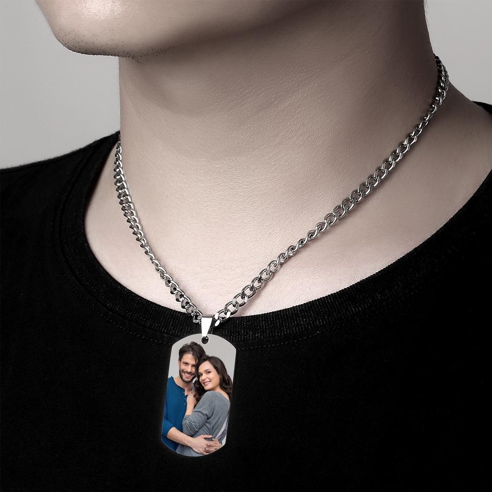 Customized Photo Men's Jewelry Engraved QR Code Necklace