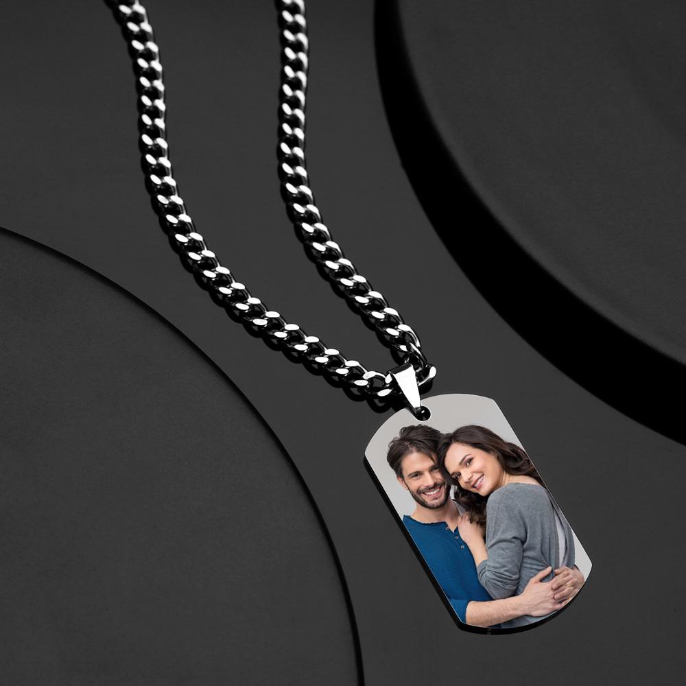 Customized Photo Men's Jewelry Engraved QR Code Necklace