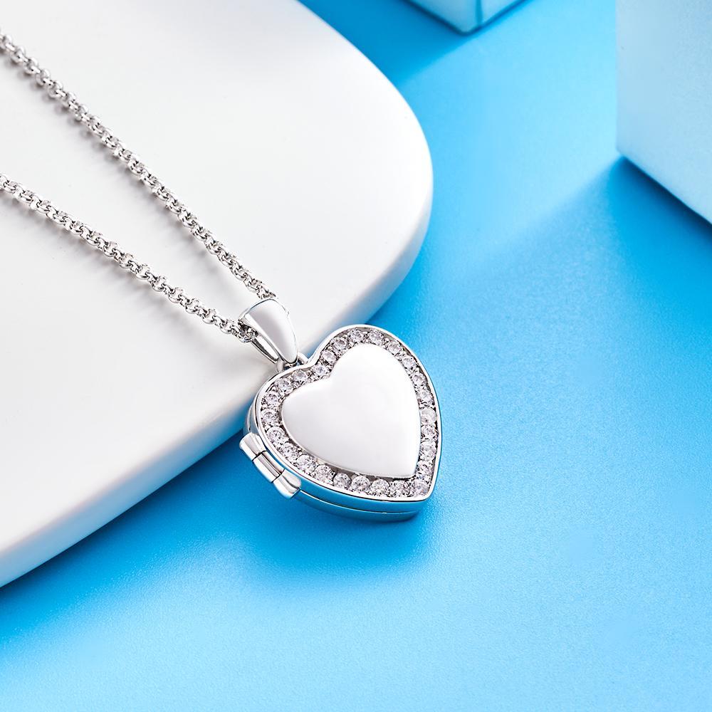 Custom Heart Shaped Photo Locket Necklace with Engraving