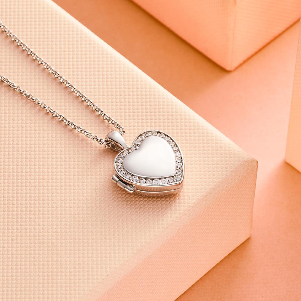 Custom Heart Shaped Photo Locket Necklace with Engraving