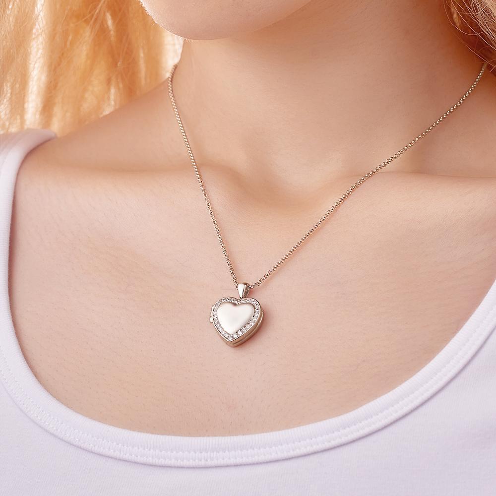 Custom Heart Shaped Photo Locket Necklace with Engraving