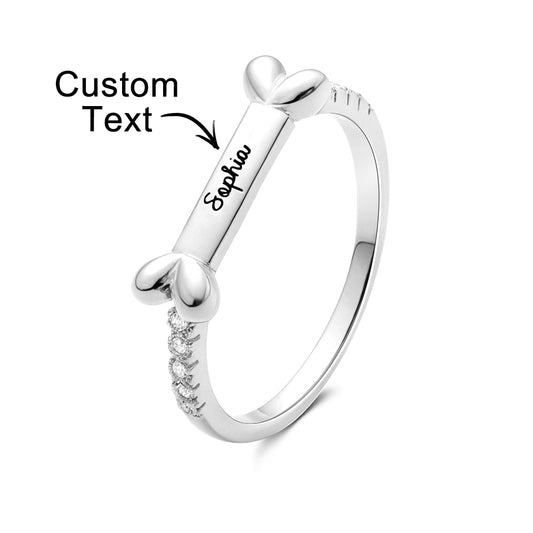 Custom Bone-Shaped Ring with Name Engraving - Adorable Birthday Gift for Dog and Pet Lovers