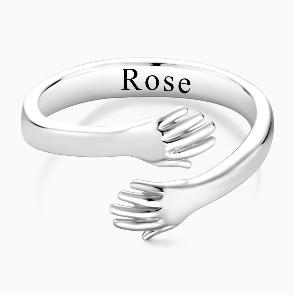 Custom Name Hug Rings Engraved Hugging Hands Open Ring