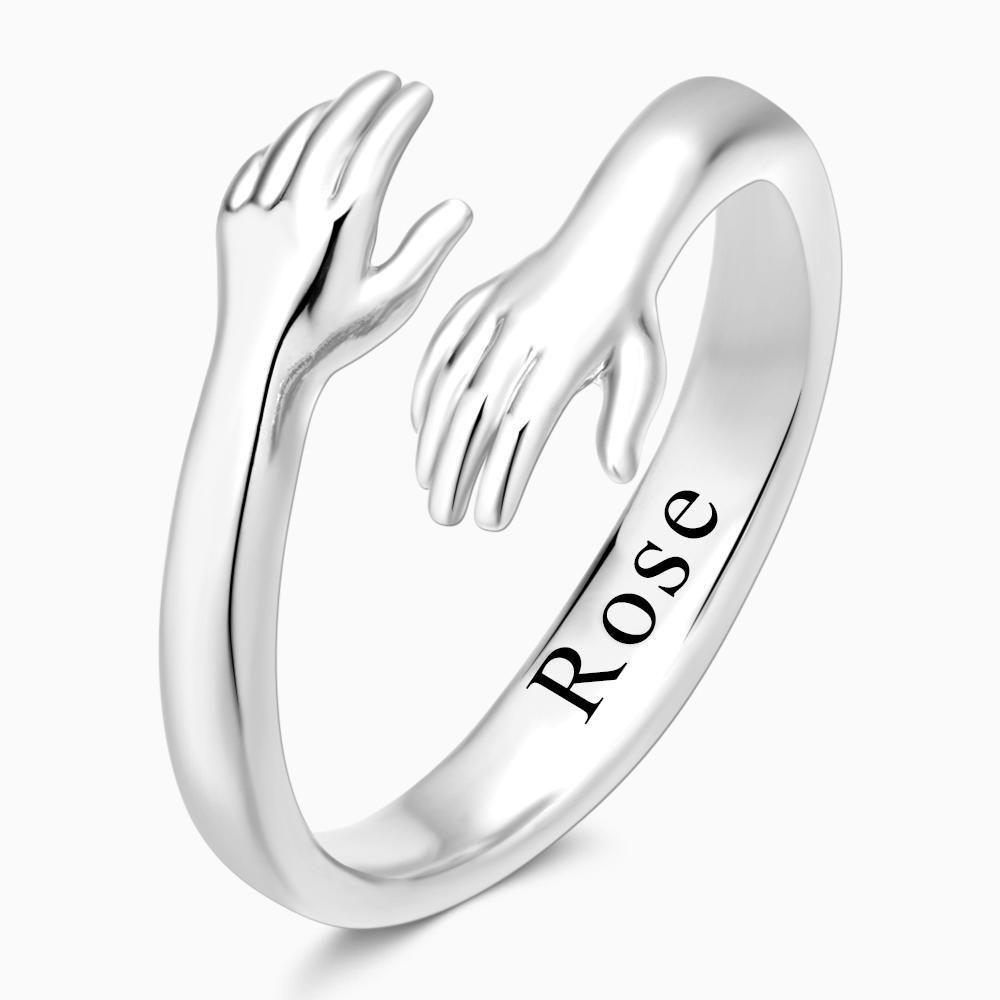 Custom Name Hug Rings Engraved Hugging Hands Open Ring