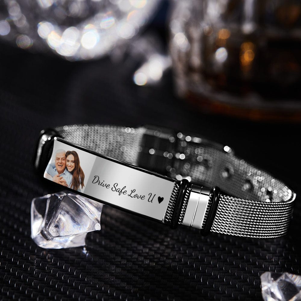 Father's Day Gifts Custom Photo And Engraved Stainless Steel Bracelet Gifts for Dad