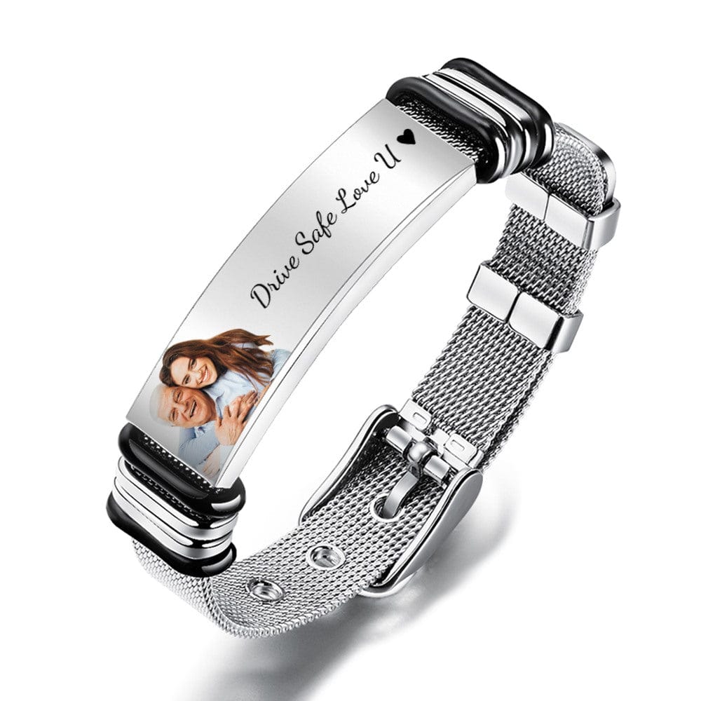 Father's Day Gifts Custom Photo And Engraved Stainless Steel Bracelet Gifts for Dad