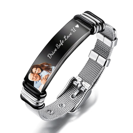 Father's Day Gifts Custom Photo And Engraved Stainless Steel Bracelet Gifts for Dad