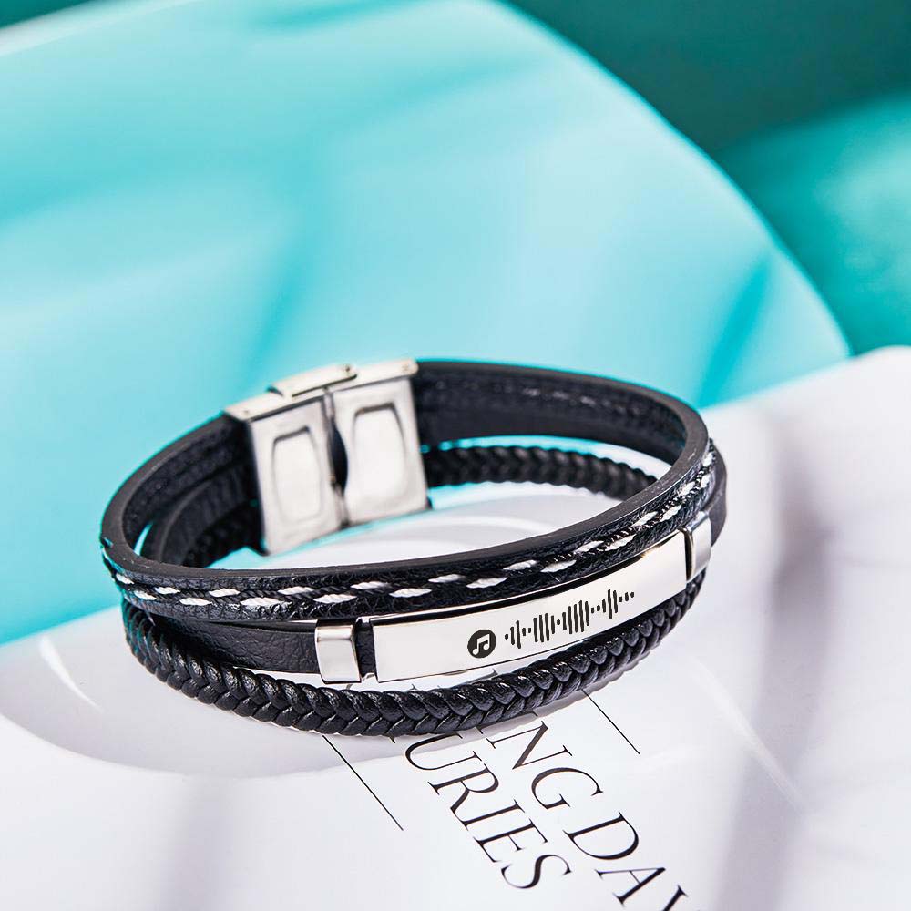 Scannable Code Bracelet Personalized Multy Layer Leather Bracelet for Men