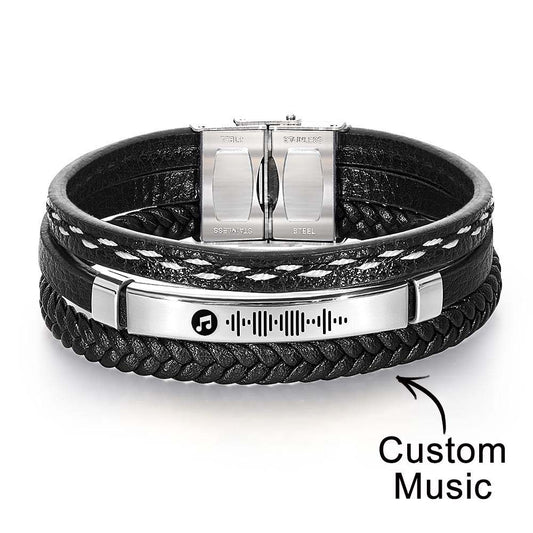 Scannable Code Bracelet Personalized Multy Layer Leather Bracelet for Men