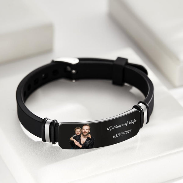 Custom Men's Photo Engraved Black Bracelet For Him Personalized Bracelet For Men Perfect Gift For Father's Day