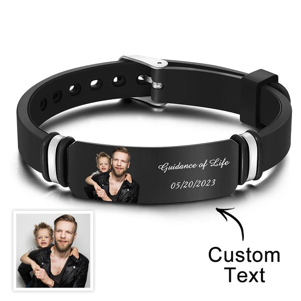 Custom Men's Photo Engraved Black Bracelet For Him Personalized Bracelet For Men Perfect Gift For Father's Day