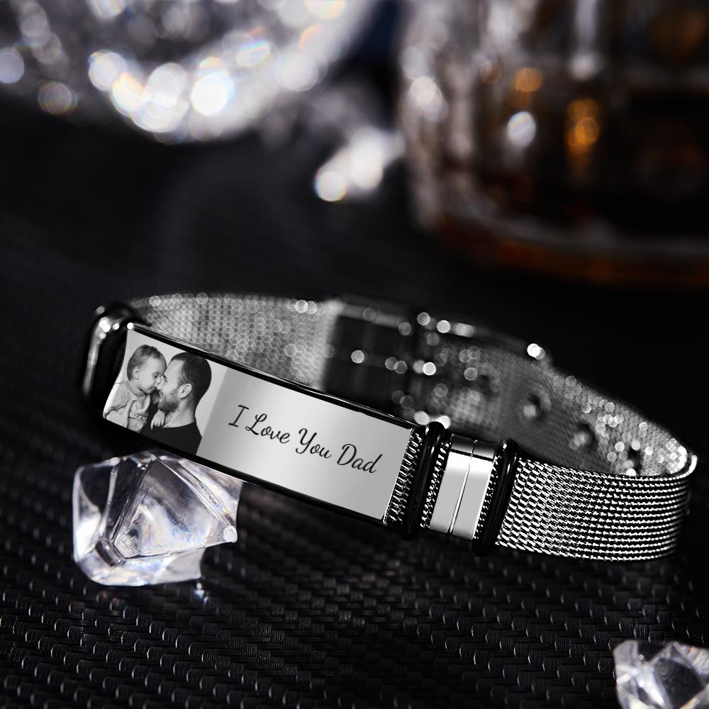 Custom Engraved Text Bracelet Stainless Steel Photo Men Bracelet Gift For Couple