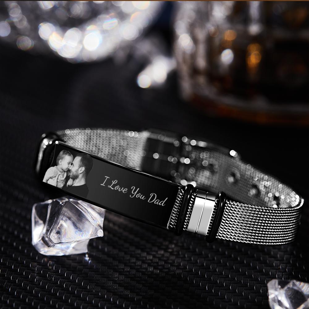 Custom Engraved Text Bracelet Stainless Steel Photo Men Bracelet Gift For Couple