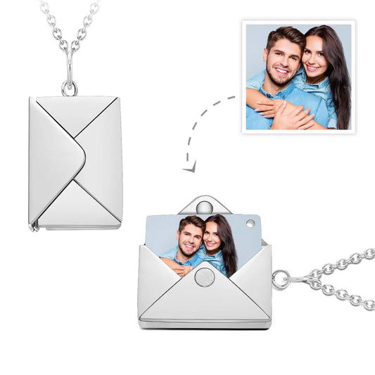 Personalized Envelope Locket Necklace Custom Engraved Photo Necklace