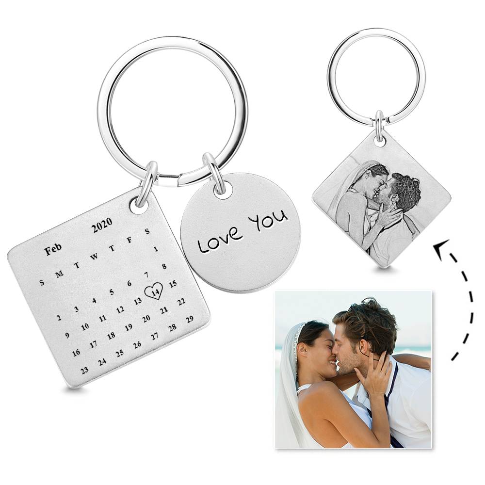 Personalized Calendar Keyring Custom Engraved Photo Keychain