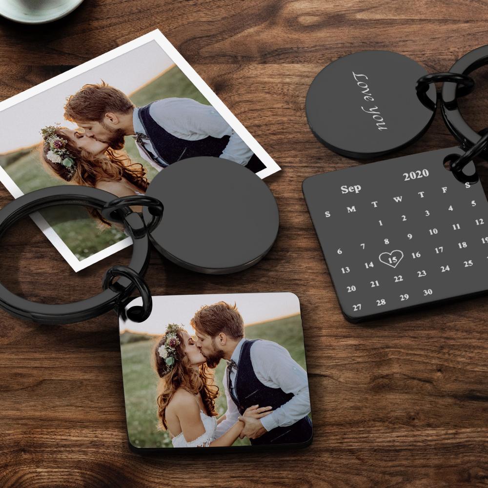 Personalized Calendar Keyring Custom Engraved Photo Keychain