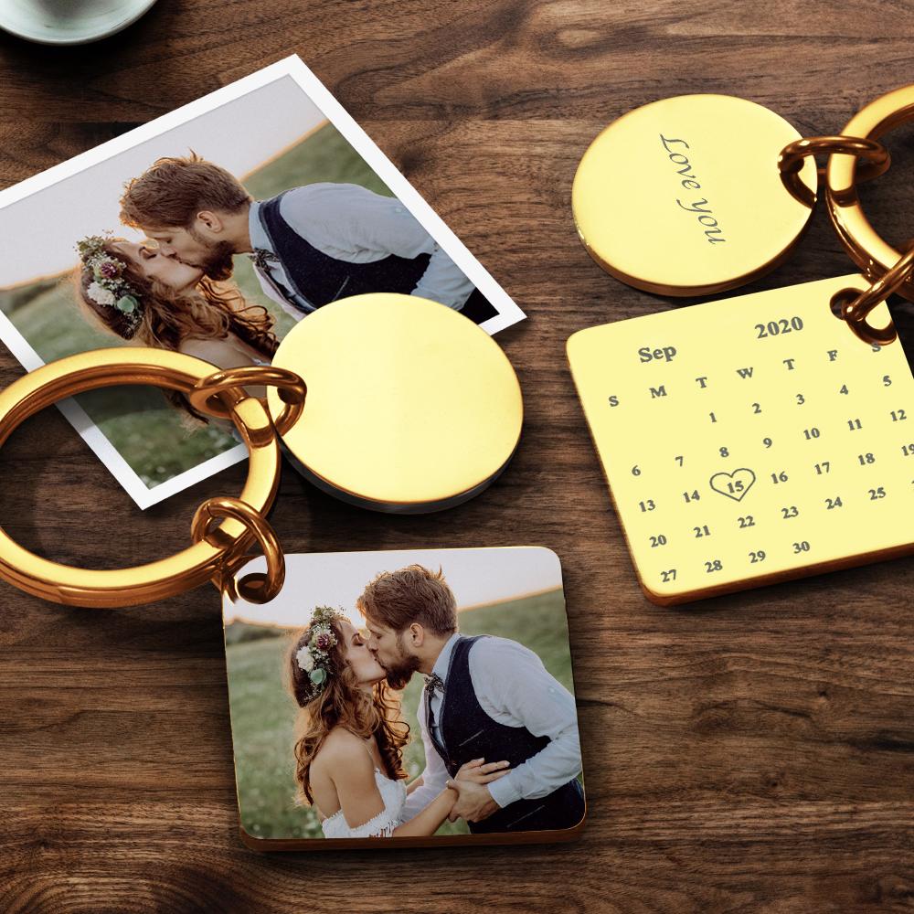 Personalized Calendar Keyring Custom Engraved Photo Keychain