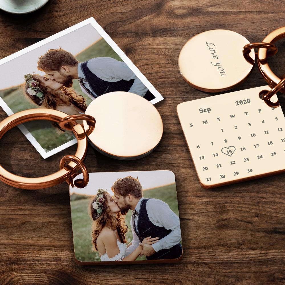 Personalized Calendar Keyring Custom Engraved Photo Keychain