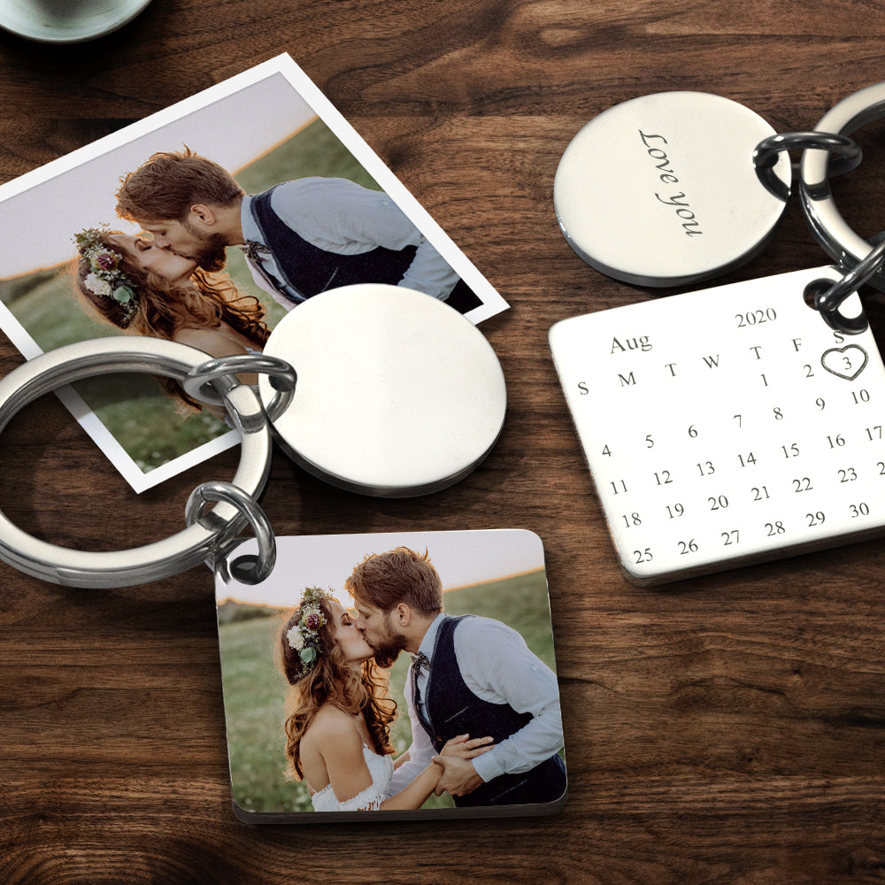 Personalized Calendar Keyring Custom Engraved Photo Keychain