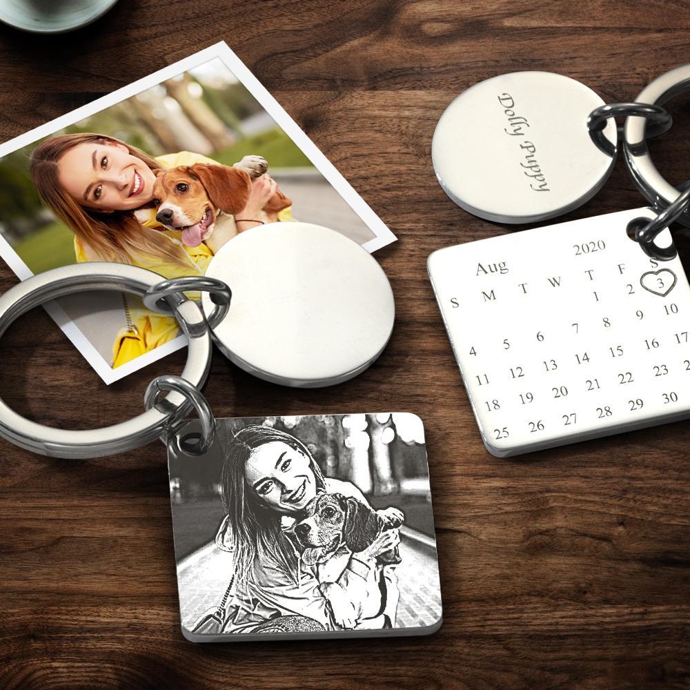 Custom Engraved Photo Keychain Calendar Keychains For Couple