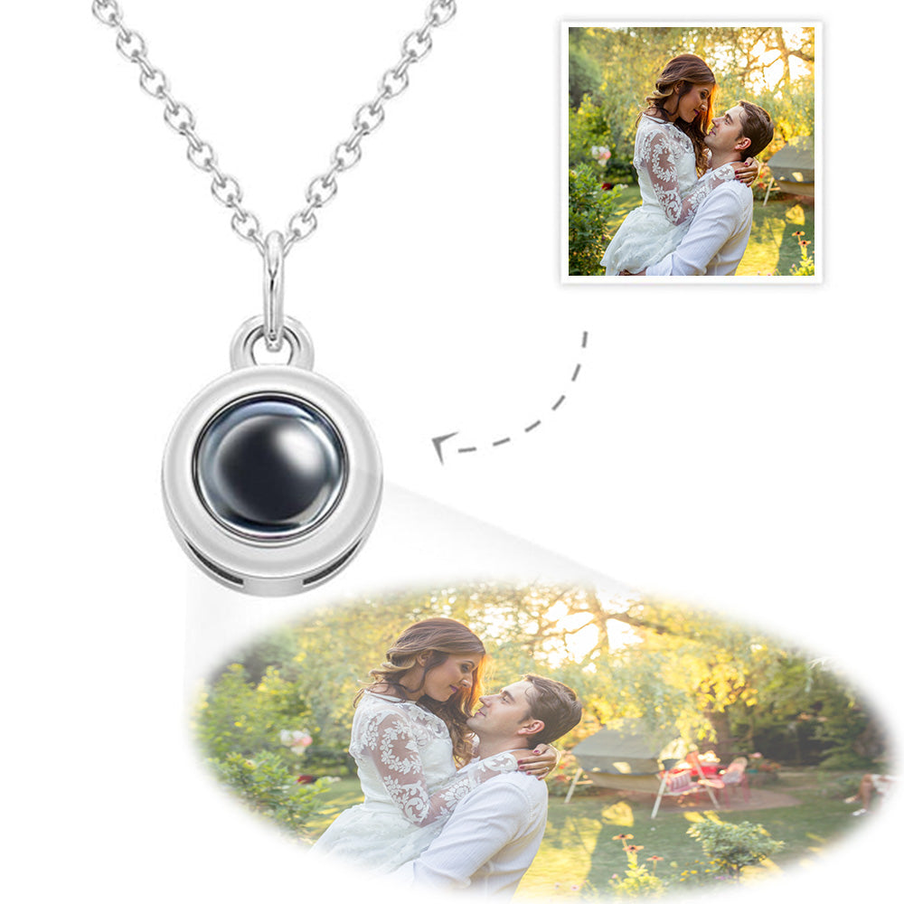 Circle Pendant Personalized Photo Projection Necklace Custom Cute Jewelry Anniversary Wedding Gifts