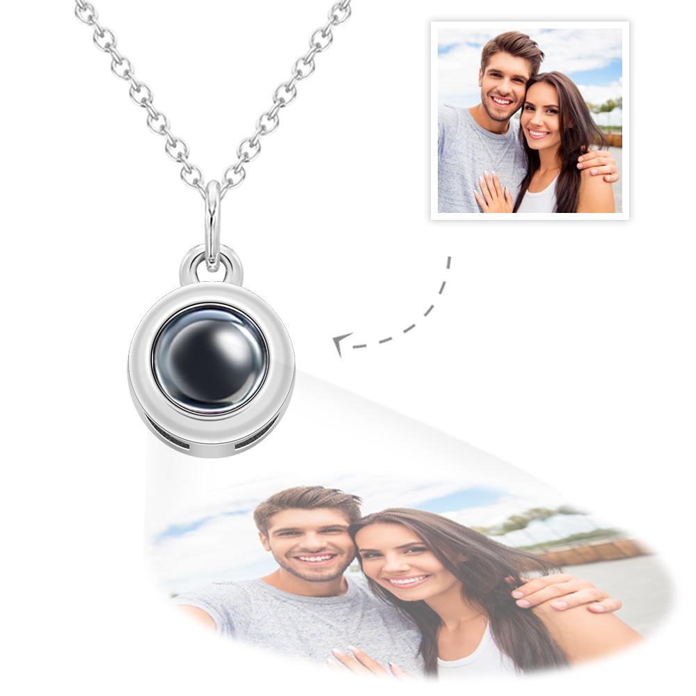 Circle Pendant Personalized Photo Projection Necklace Custom Cute Jewelry Anniversary Wedding Gifts