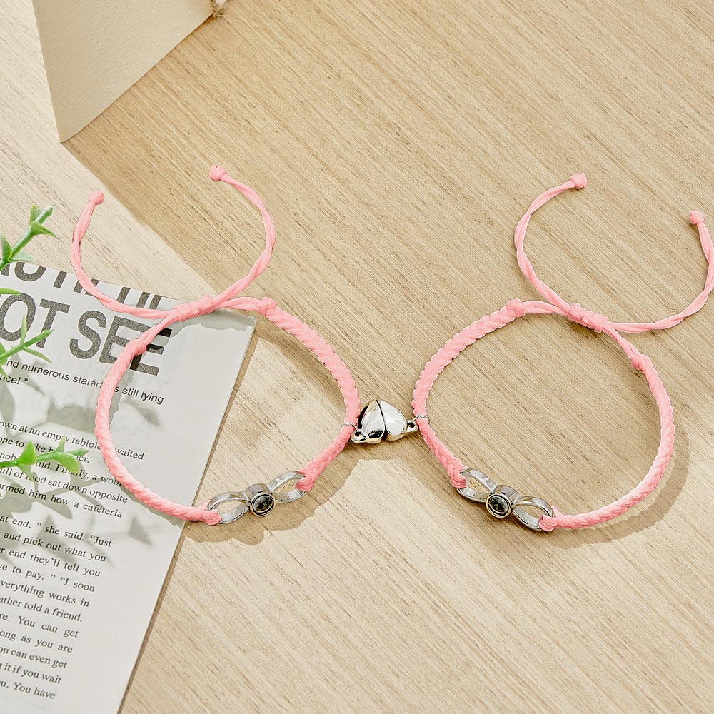 Custom Photo Projection Bracelet Woven Heart Magnetic Bracelet Gift for Couple