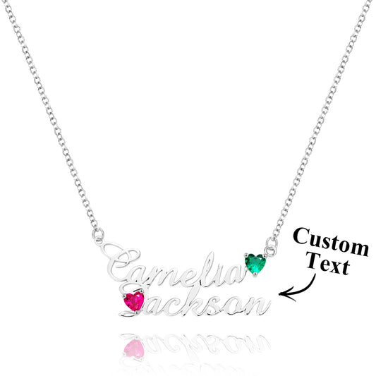 Personalized Double Name Necklace with Birthstones Jewelry Birthday Anniversary Gift for Her