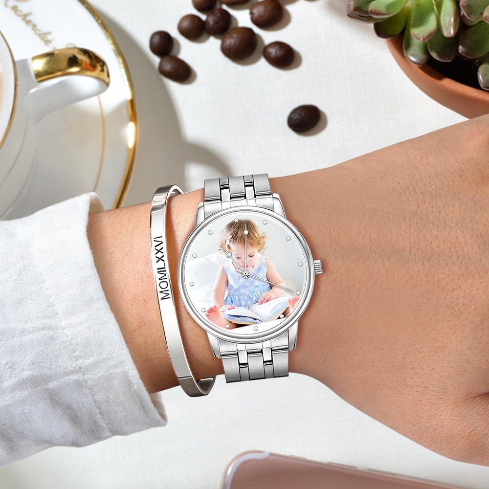 Unisex Engraved Photo Watch Alloy Strap 38mm