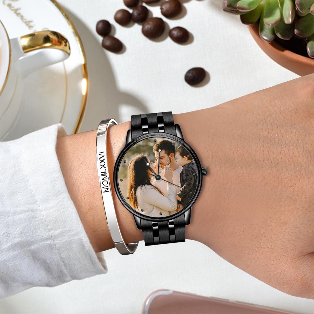 Unisex Engraved Photo Watch Alloy Strap 38mm