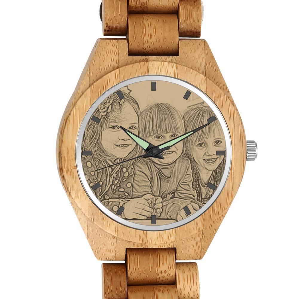 Personalized Engraved Wooden Men's Photo Watch 45mm