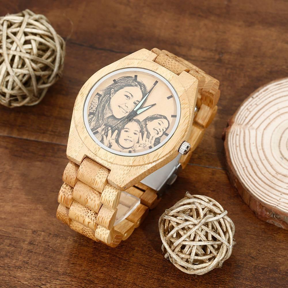 Personalized Engraved Wooden Men's Photo Watch 45mm