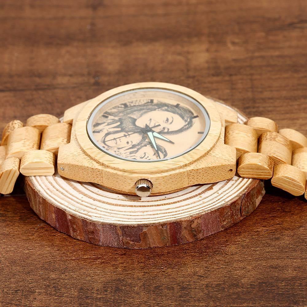 Personalized Engraved Wooden Men's Photo Watch 45mm