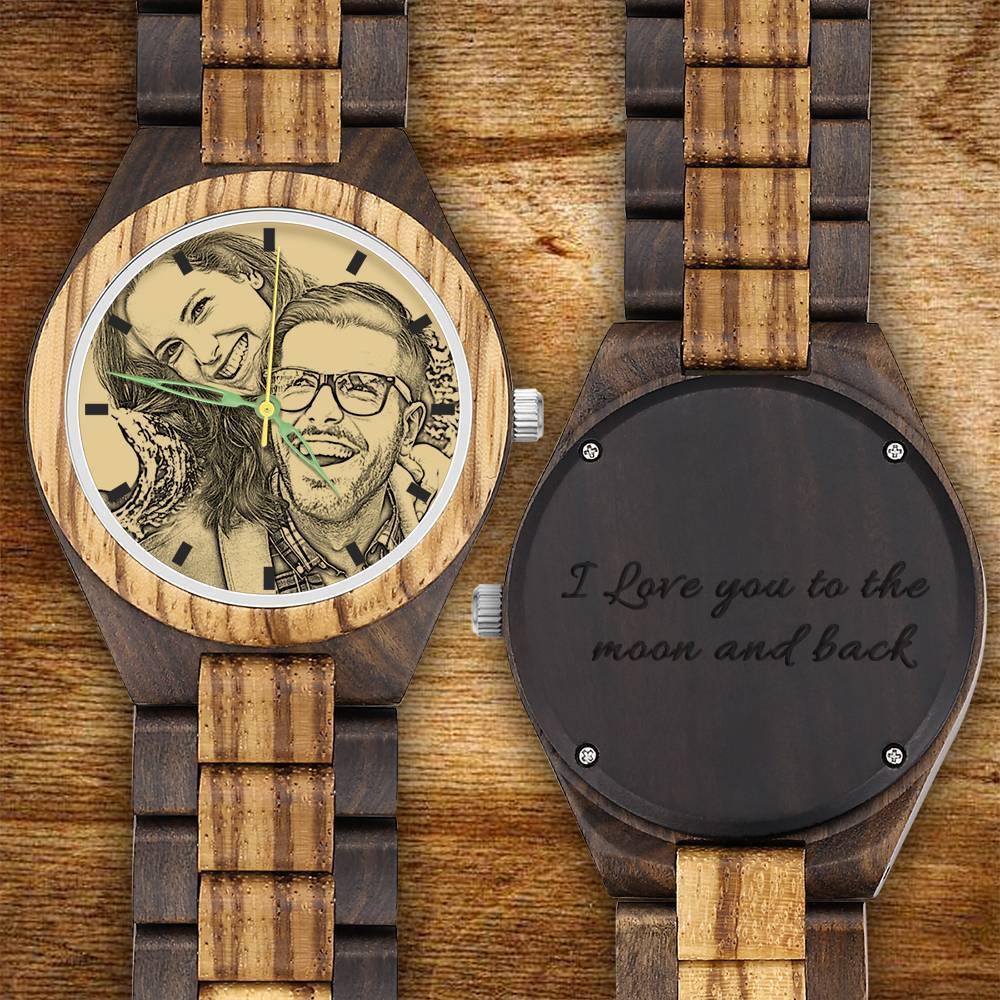 Custom Engraved Men's Wooden Photo Watch 45mm