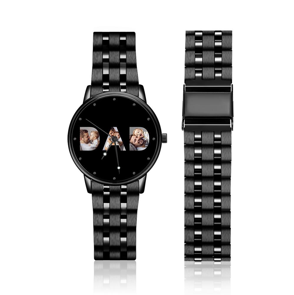 Custom Photo Watch Men's Black Alloy Watch Bracelet for Dad