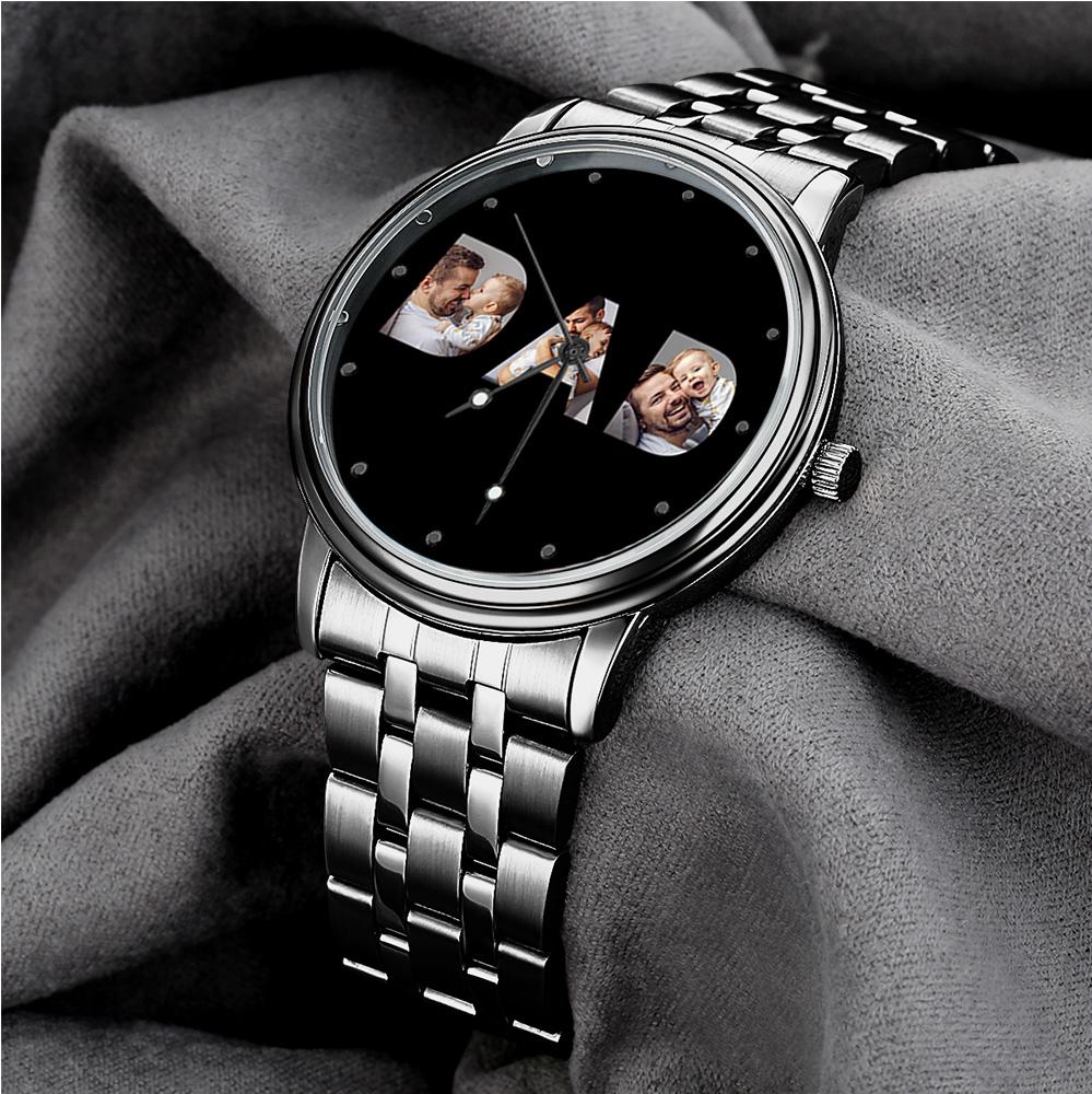 Custom Photo Watch Men's Black Alloy Watch Bracelet for Dad